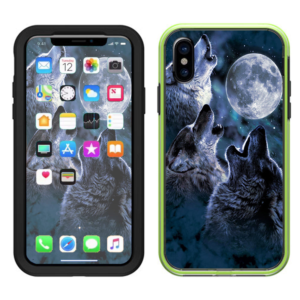  Howling Wolves At Moon Lifeproof Slam Case iPhone X Skin