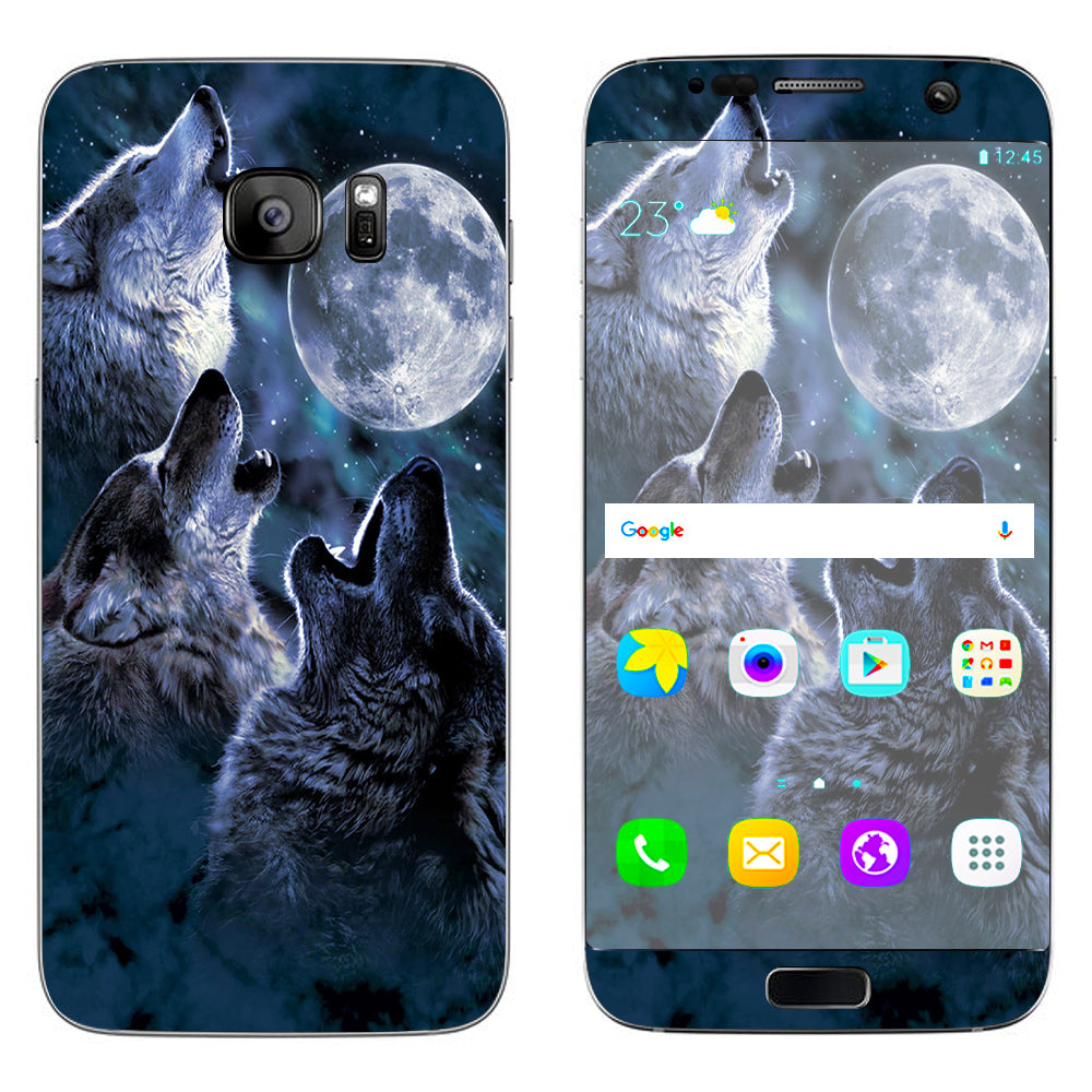  Howling Wolves At Moon Samsung Galaxy S7 Edge Skin