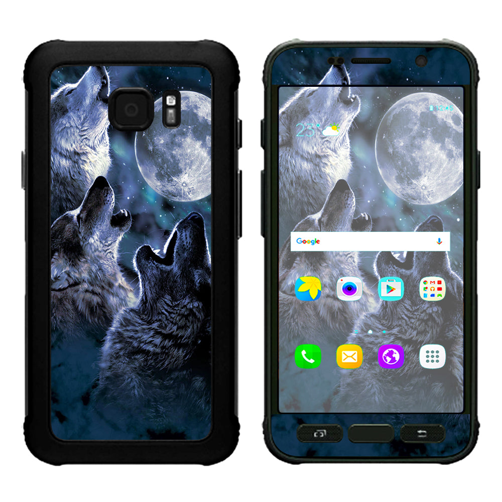  Howling Wolves At Moon Samsung Galaxy S7 Active Skin