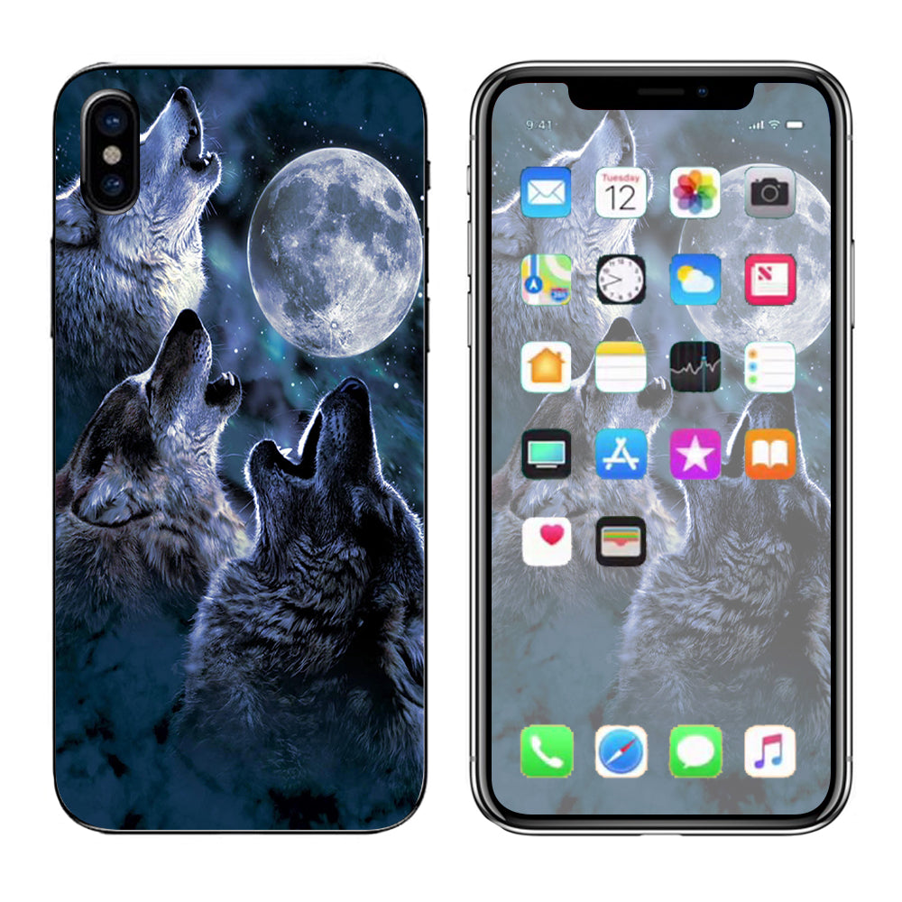  Howling Wolves At Moon Apple iPhone X Skin
