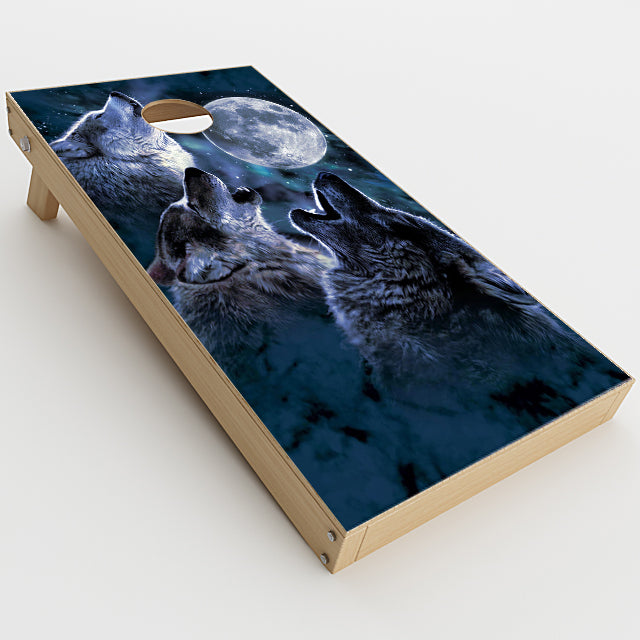  Howling Wolves At Moon Cornhole Game Boards  Skin
