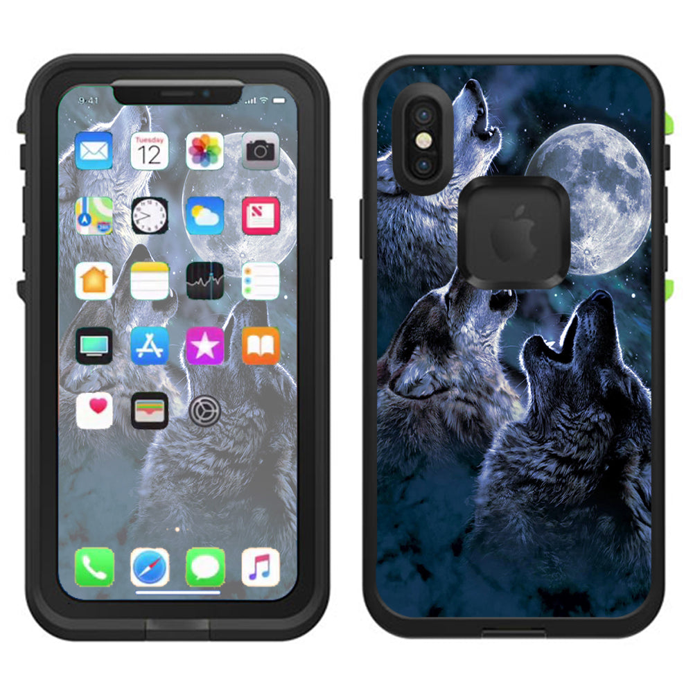 Howling Wolves At Moon Lifeproof Fre Case iPhone X Skin