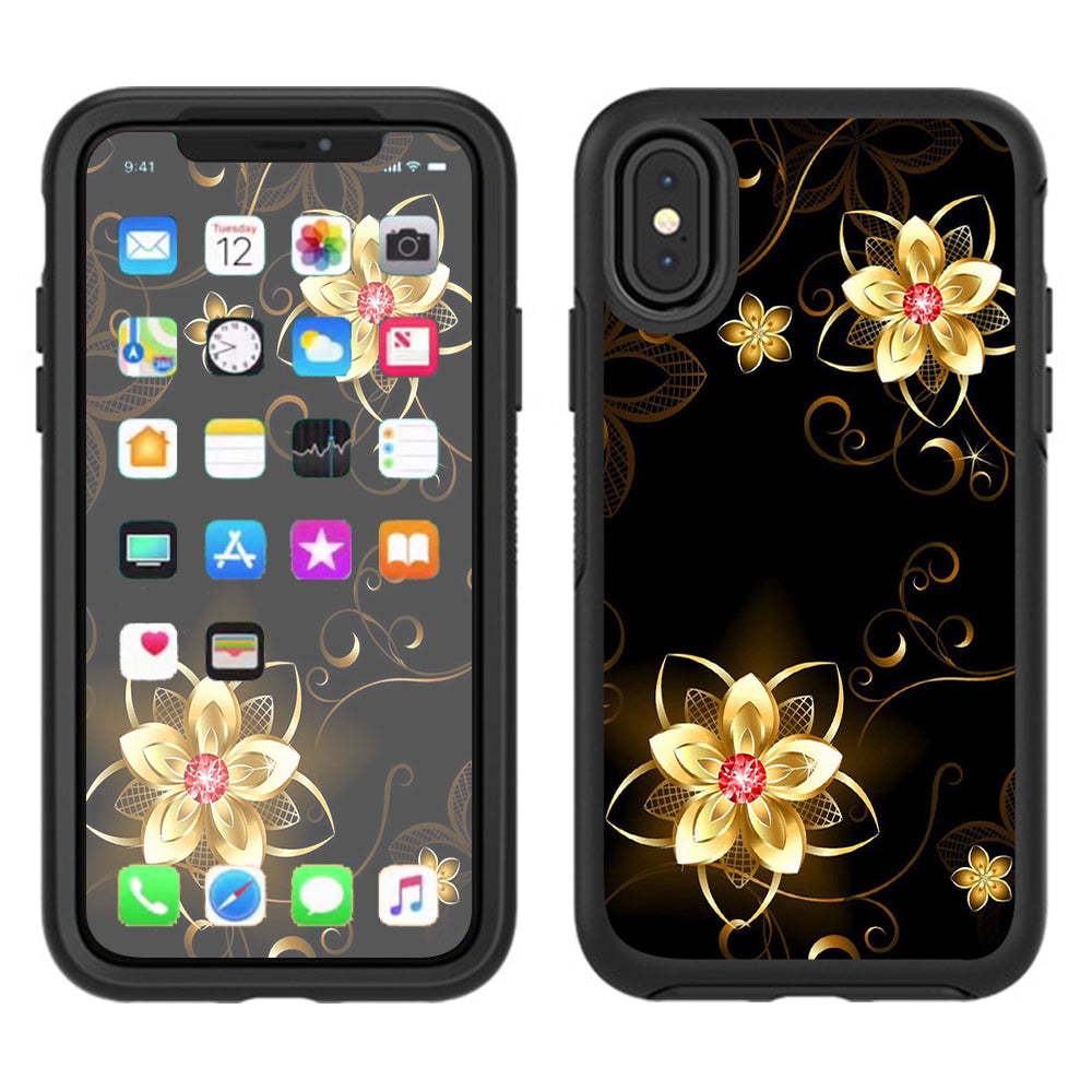  Glowing Flowers Abstract Otterbox Defender Apple iPhone X Skin