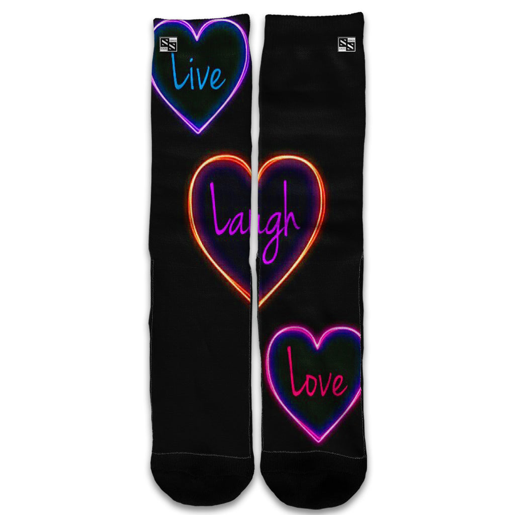  Neon Hearts, Live,Love,Life Universal Socks