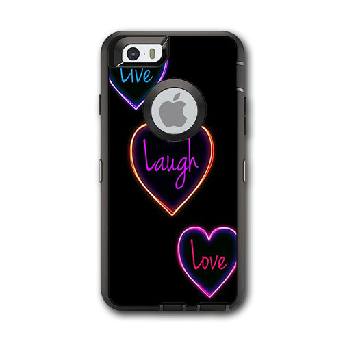  Neon Hearts, Live,Love,Life Otterbox Defender iPhone 6 Skin