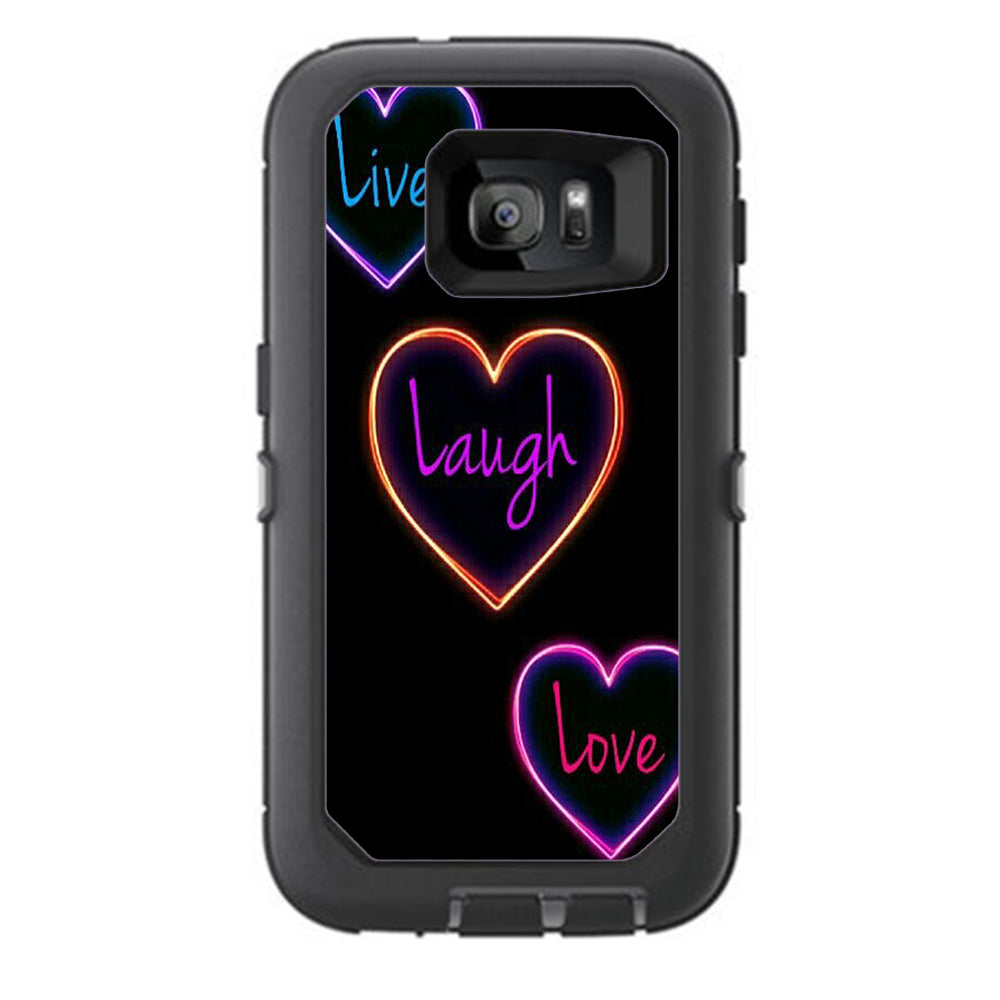  Neon Hearts, Live,Love,Life Otterbox Defender Samsung Galaxy S7 Skin