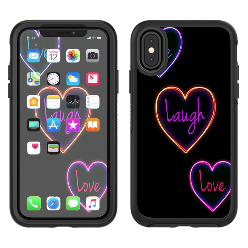  Neon Hearts, Live,Love,Life Otterbox Defender Apple iPhone X Skin