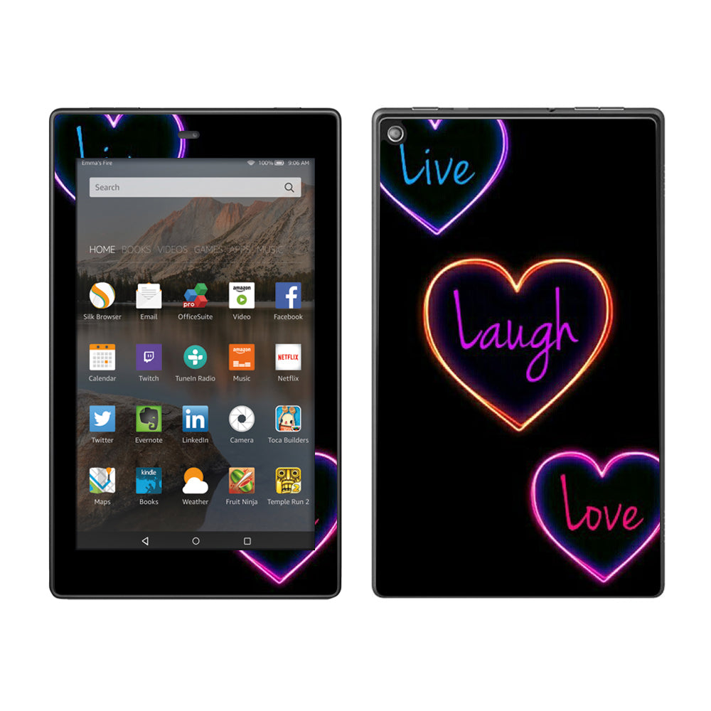  Neon Hearts, Live,Love,Life Amazon Fire HD 8 Skin