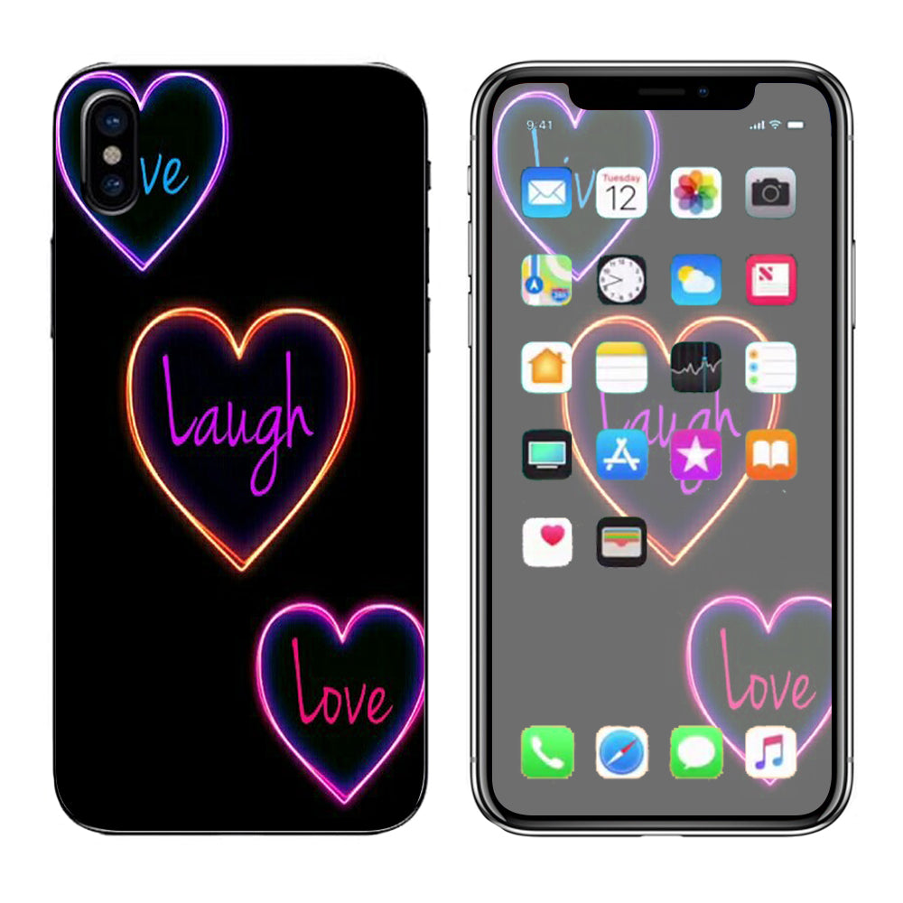  Neon Hearts, Live,Love,Life Apple iPhone X Skin