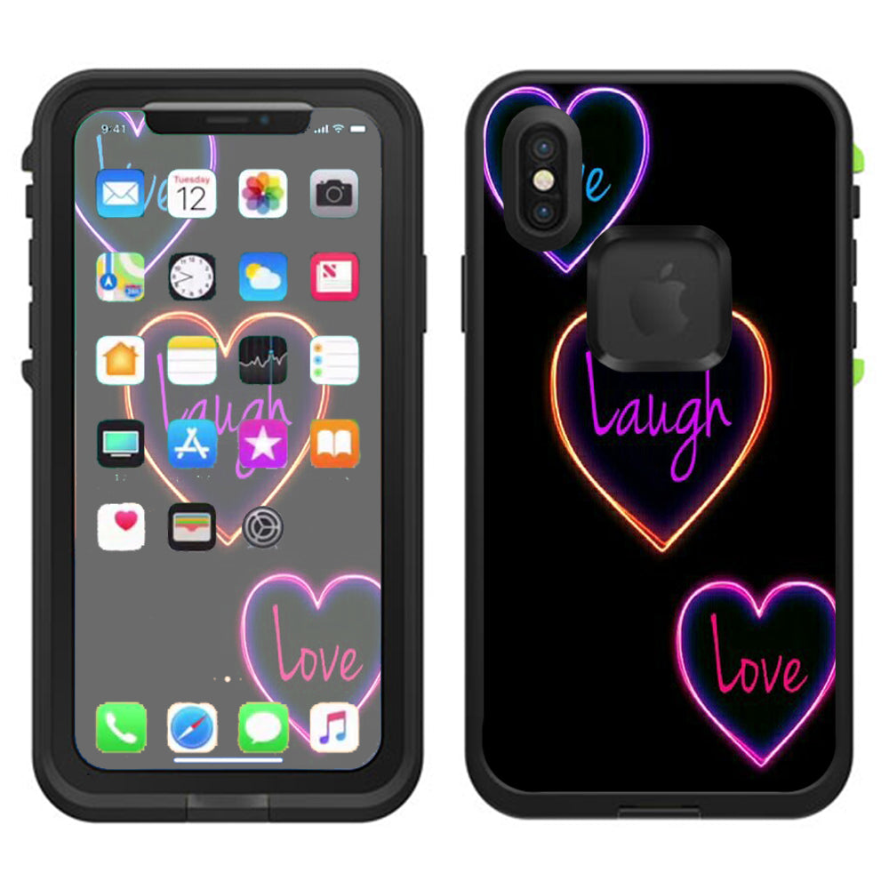  Neon Hearts, Live,Love,Life Lifeproof Fre Case iPhone X Skin