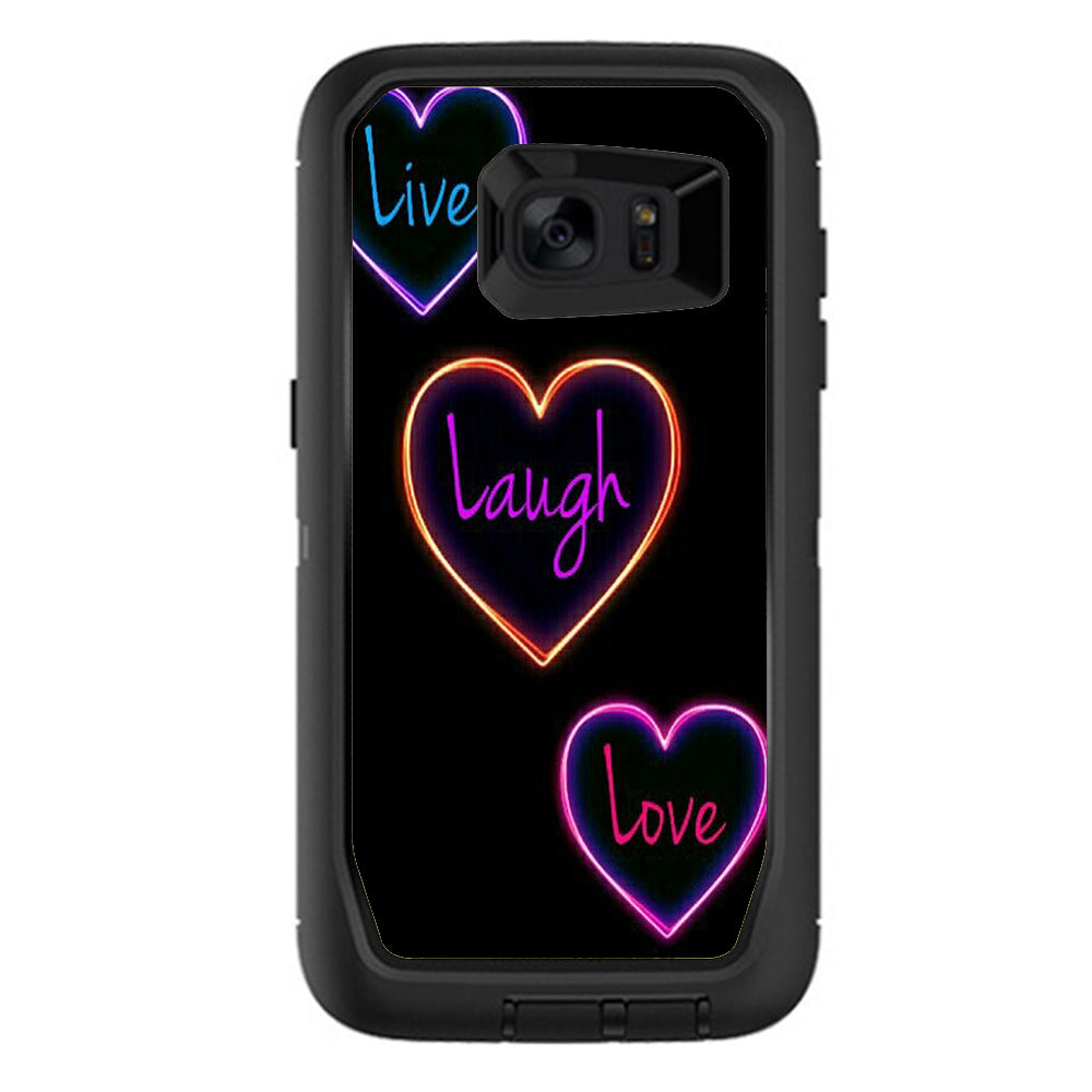  Neon Hearts, Live,Love,Life Otterbox Defender Samsung Galaxy S7 Edge Skin