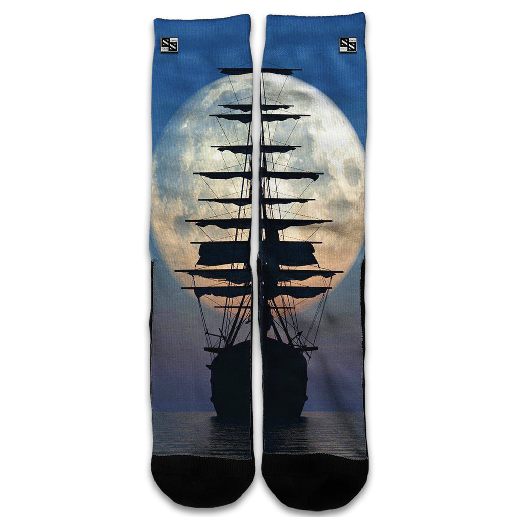  Tall Sailboat, Ship In Full Moon Universal Socks
