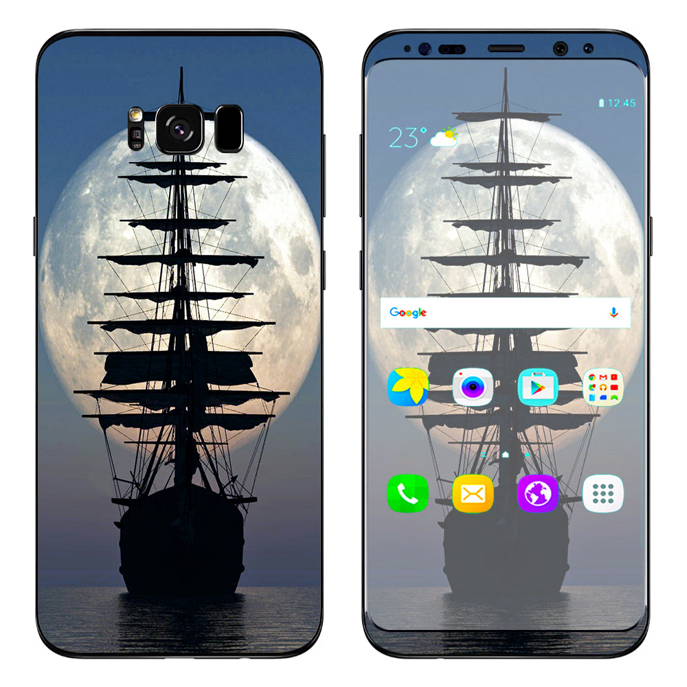  Tall Sailboat, Ship In Full Moon Samsung Galaxy S8 Plus Skin
