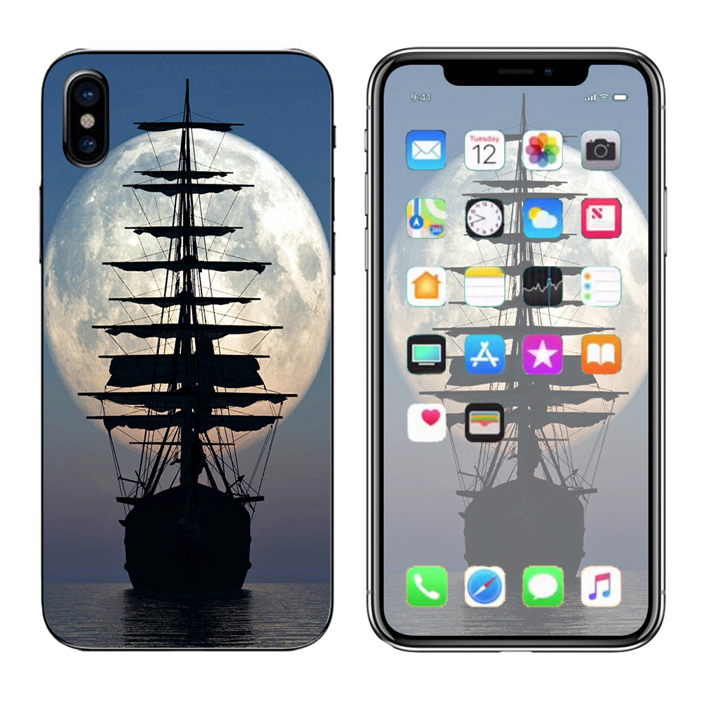  Tall Sailboat, Ship In Full Moon Apple iPhone X Skin