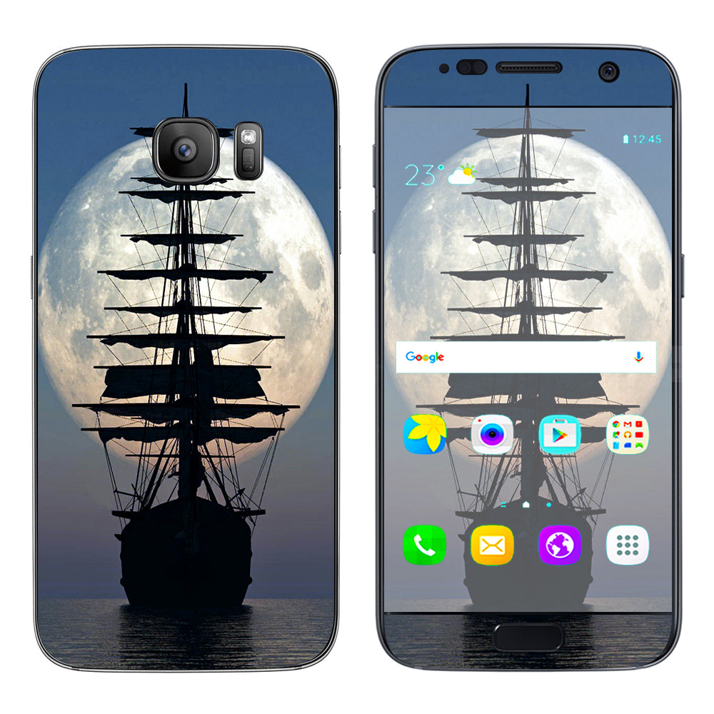  Tall Sailboat, Ship In Full Moon Samsung Galaxy S7 Skin