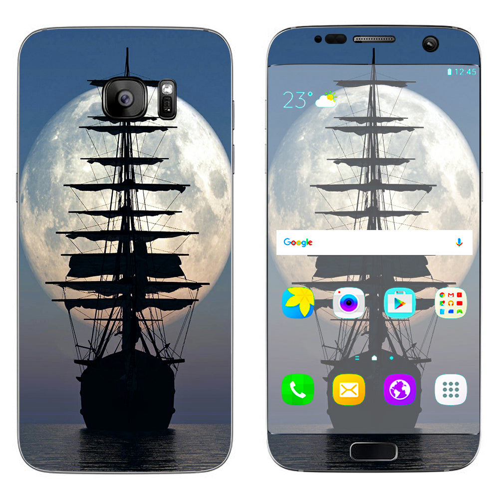  Tall Sailboat, Ship In Full Moon Samsung Galaxy S7 Edge Skin