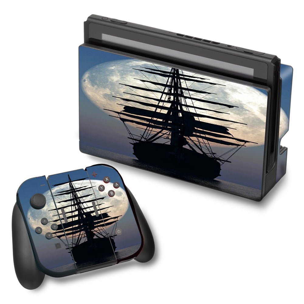  Tall Sailboat, Ship In Full Moon Nintendo Switch Skin