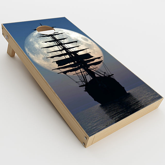  Tall Sailboat, Ship In Full Moon Cornhole Game Boards  Skin