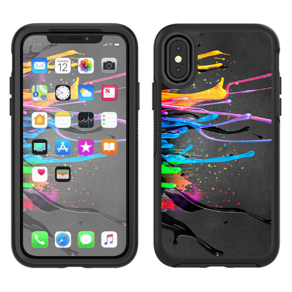  Neon Paint Splatter Otterbox Defender Apple iPhone X Skin