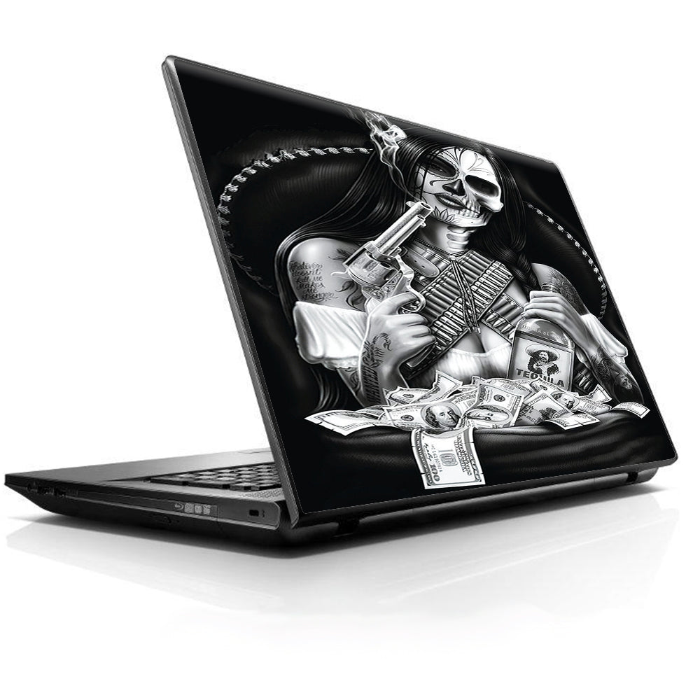  Skull Girl Gangster, Day Of The Dead Universal 13 to 16 inch wide laptop Skin