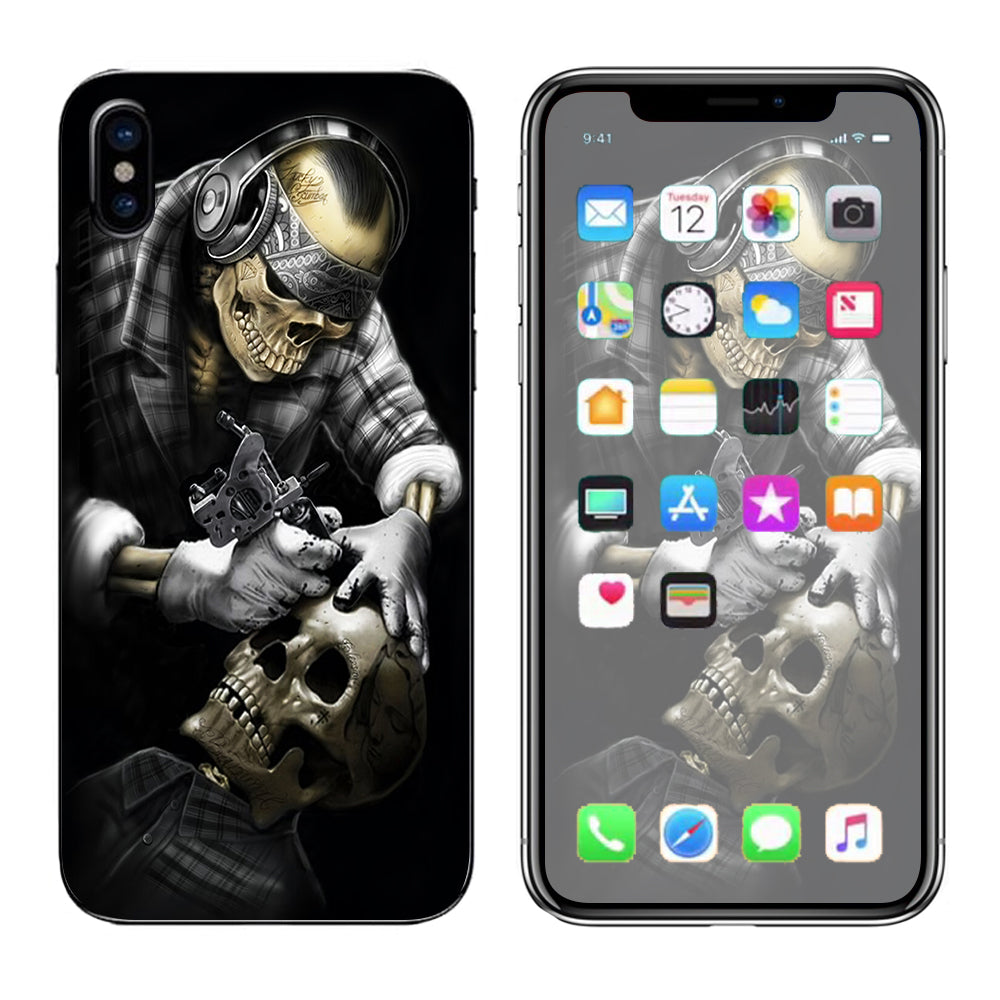  Skeleton Tattooer, Skull Tattooed Apple iPhone X Skin