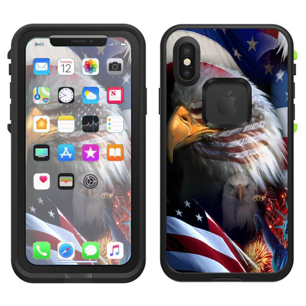  Usa Bald Eagle In Flag Lifeproof Fre Case iPhone X Skin
