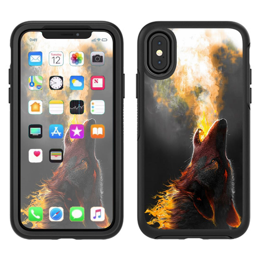  Wolf Howling At Moon Otterbox Defender Apple iPhone X Skin