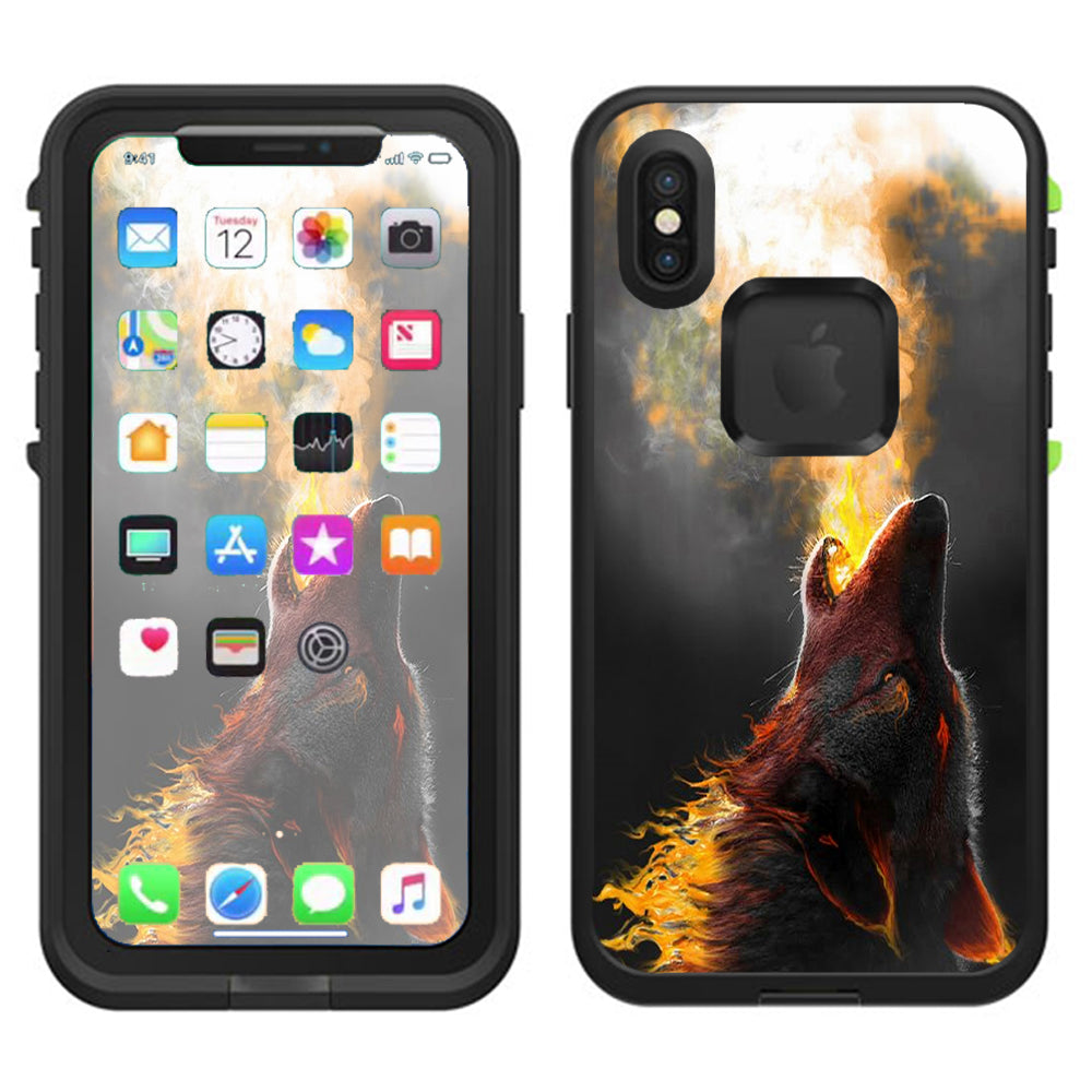  Wolf Howling At Moon Lifeproof Fre Case iPhone X Skin