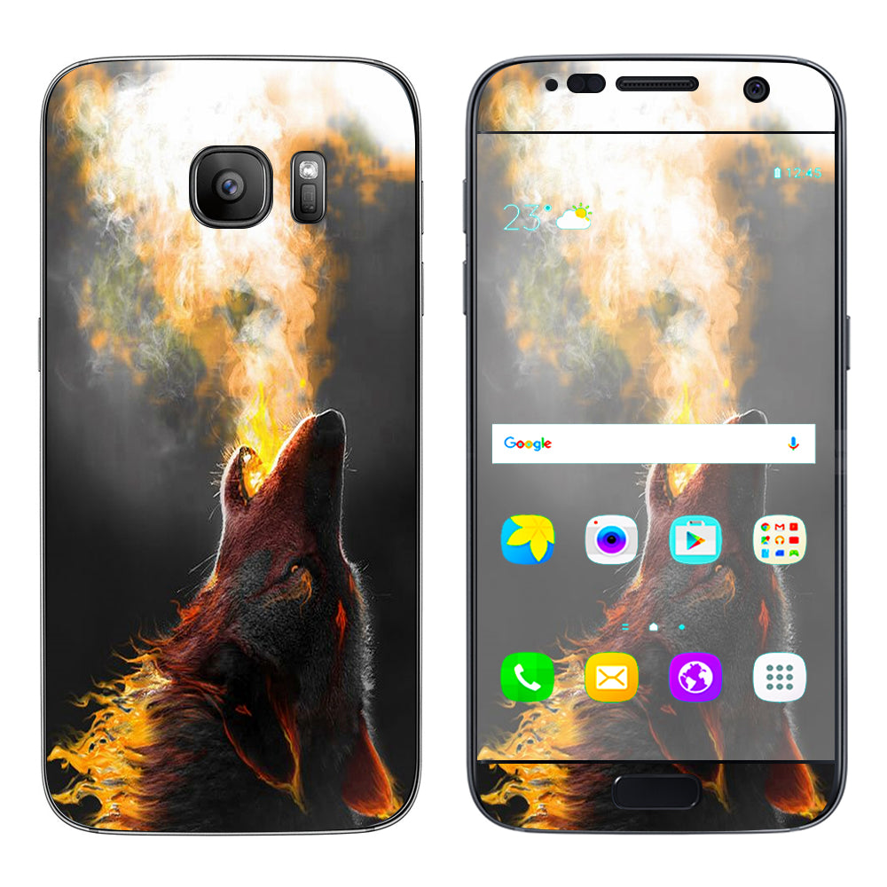  Wolf Howling At Moon Samsung Galaxy S7 Skin