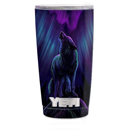  Wolf In Glowing Purple Background Yeti 20oz Rambler Tumbler Skin