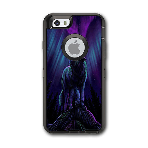  Wolf In Glowing Purple Background Otterbox Defender iPhone 6 Skin
