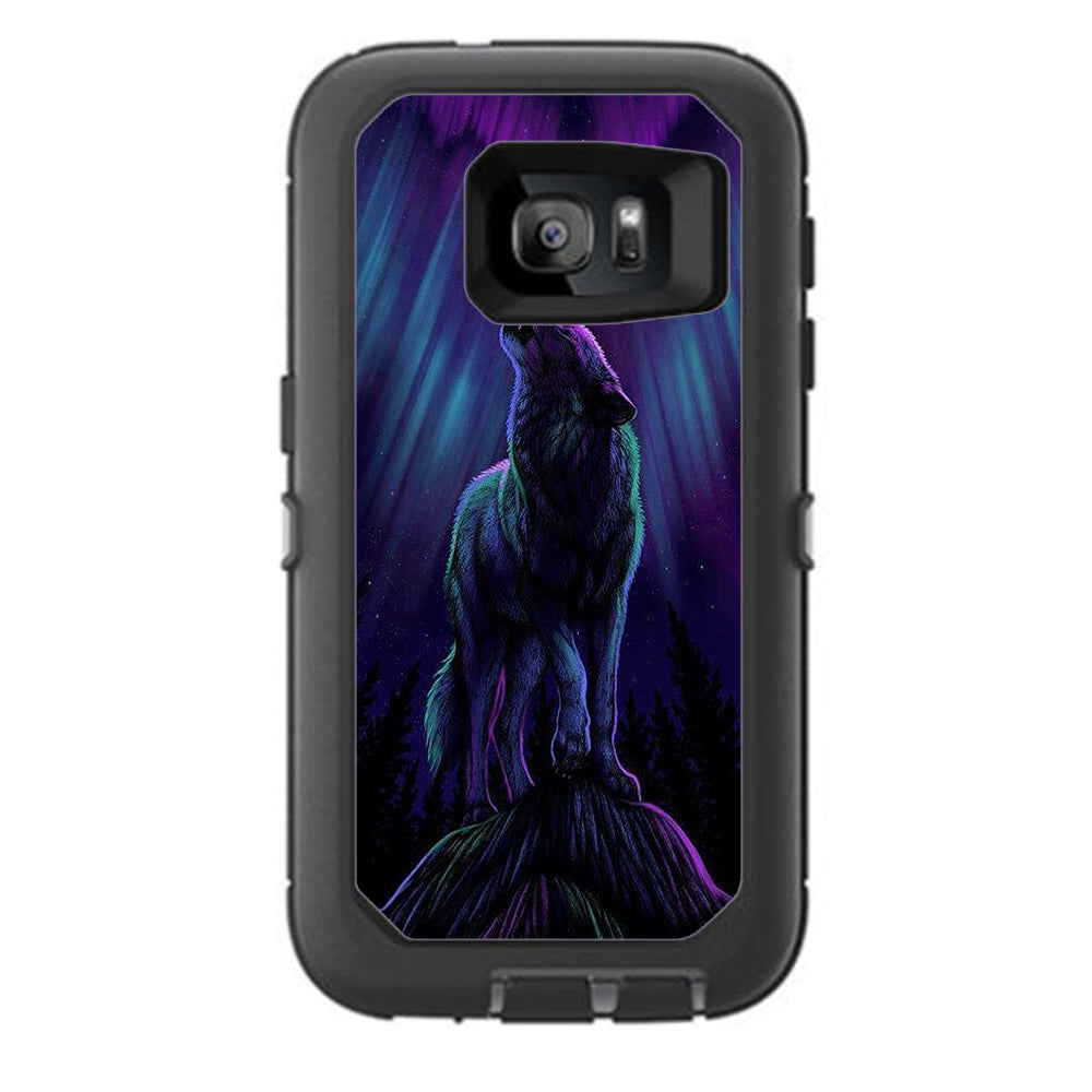  Wolf In Glowing Purple Background Otterbox Defender Samsung Galaxy S7 Skin