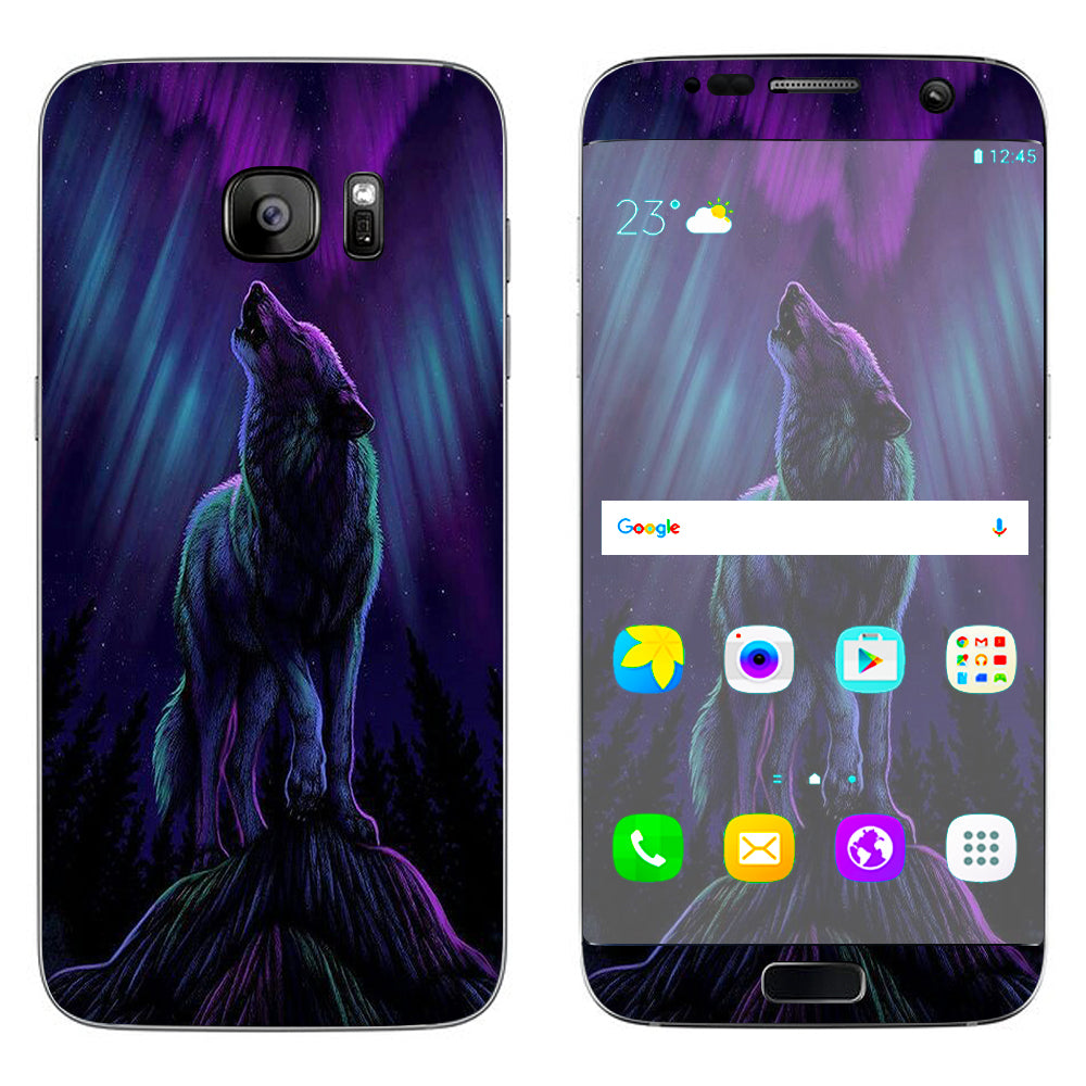  Wolf In Glowing Purple Background Samsung Galaxy S7 Edge Skin
