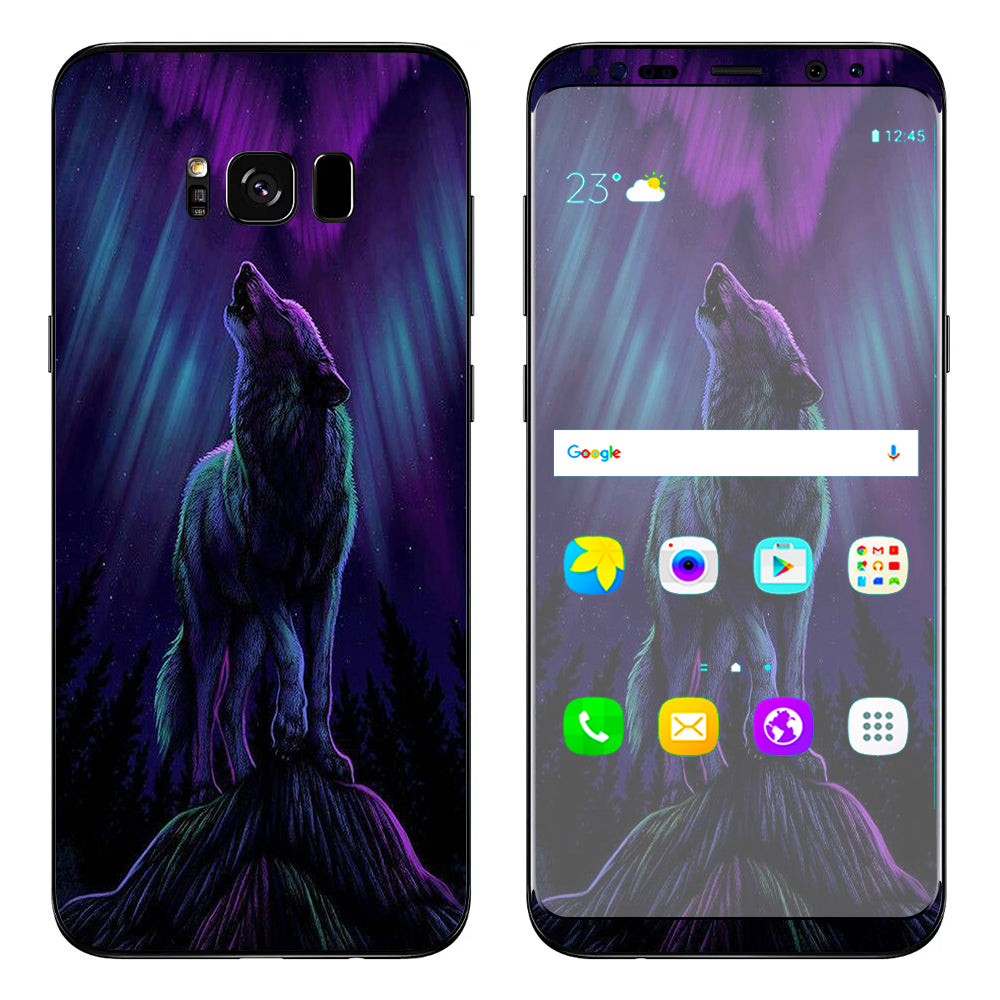  Wolf In Glowing Purple Background Samsung Galaxy S8 Skin