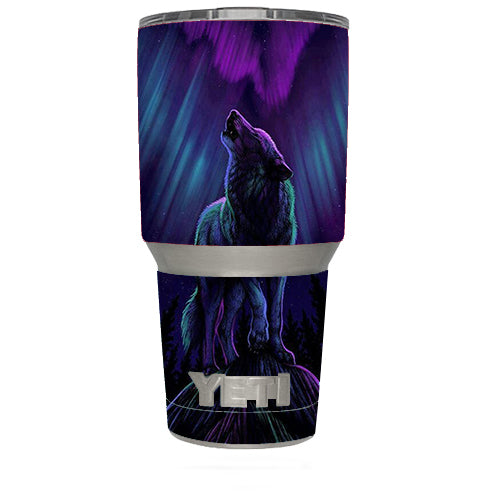  Wolf In Glowing Purple Background Yeti 30oz Rambler Tumbler Skin