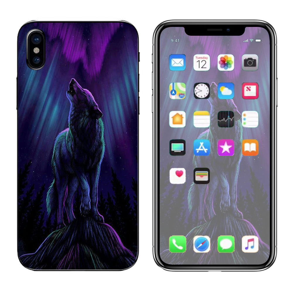  Wolf In Glowing Purple Background Apple iPhone X Skin
