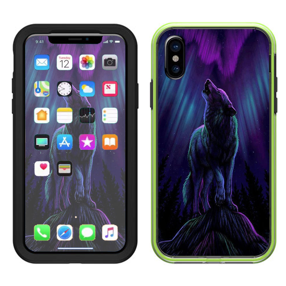  Wolf In Glowing Purple Background Lifeproof Slam Case iPhone X Skin