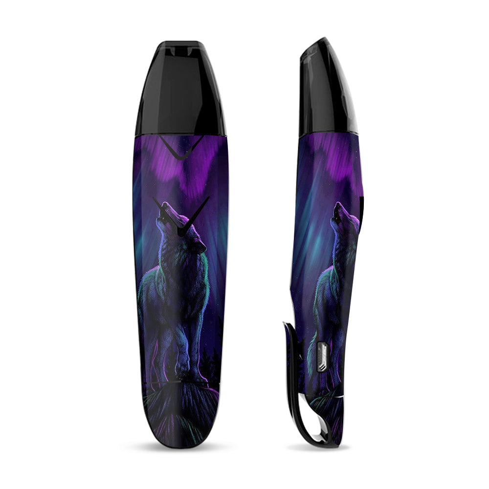 Skin Decal Vinyl Wrap for Suorin Vagon  Vape / Wolf in glowing purple background