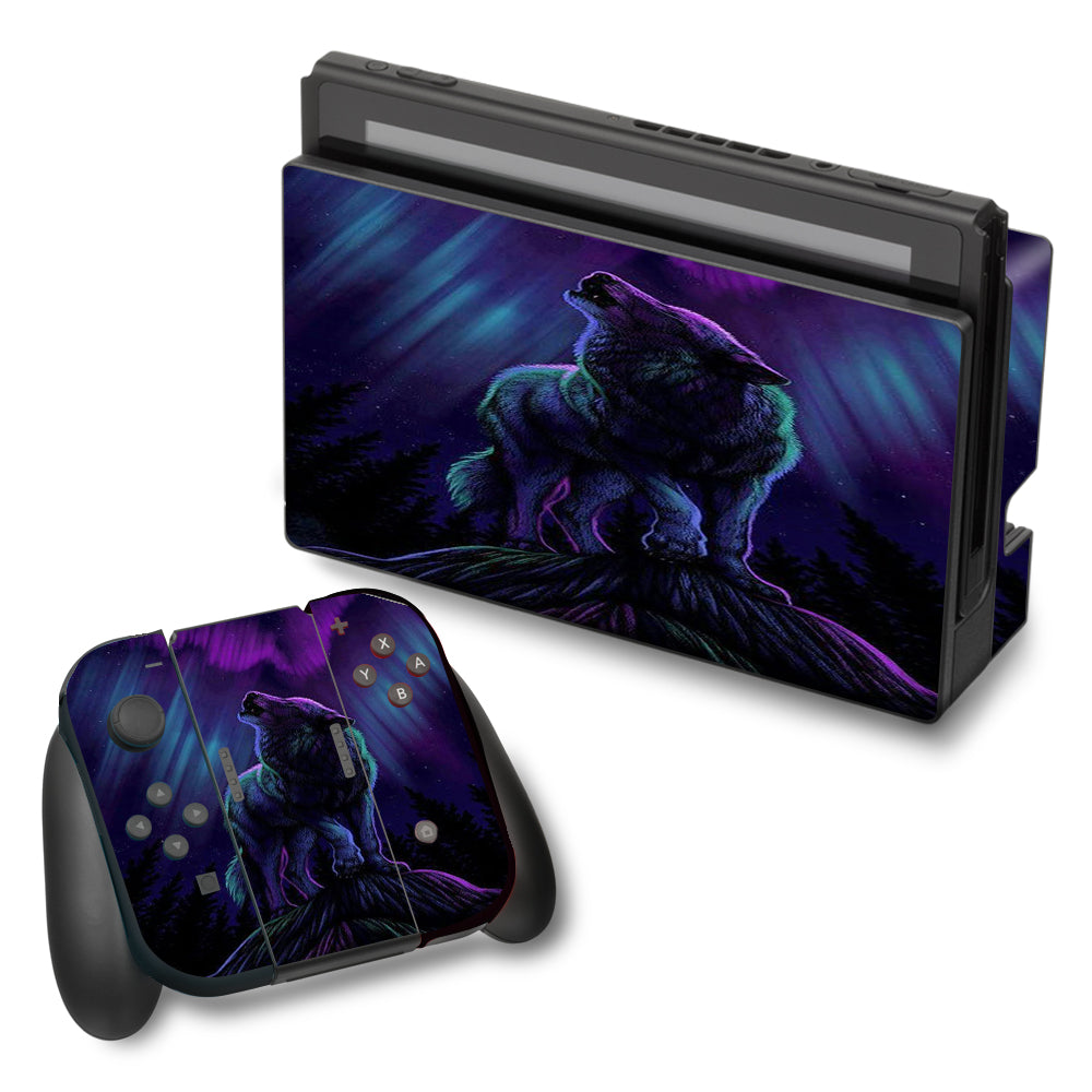  Wolf In Glowing Purple Background Nintendo Switch Skin