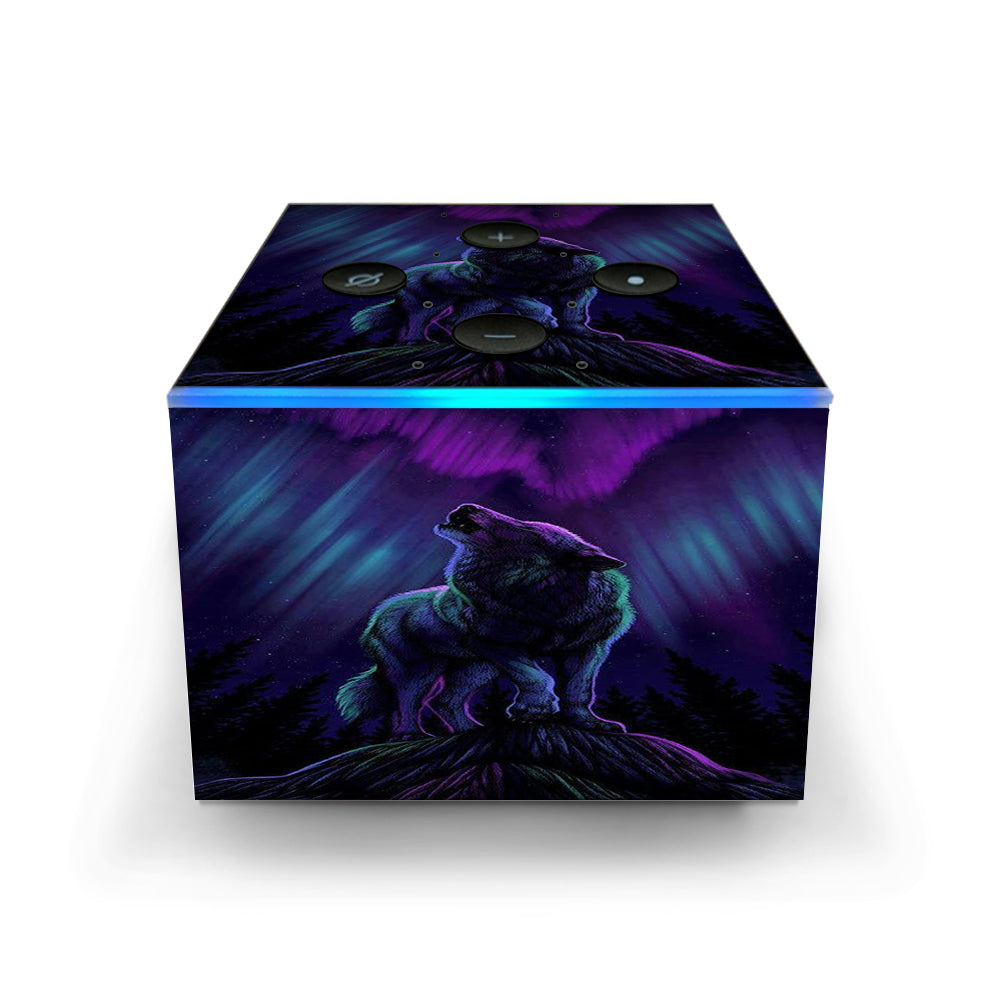  Wolf In Glowing Purple Background Amazon Fire TV Cube Skin
