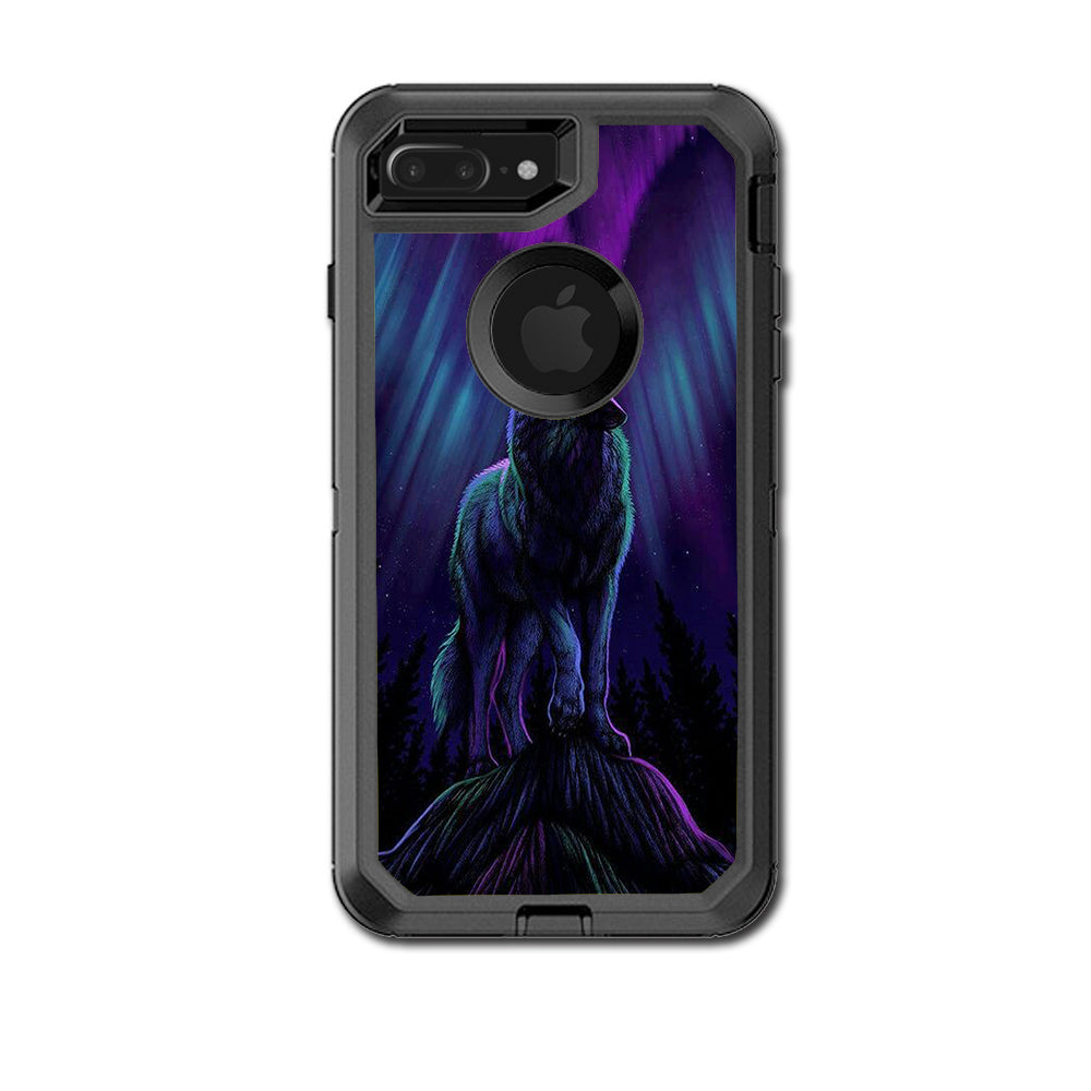  Wolf In Glowing Purple Background Otterbox Defender iPhone 7+ Plus or iPhone 8+ Plus Skin