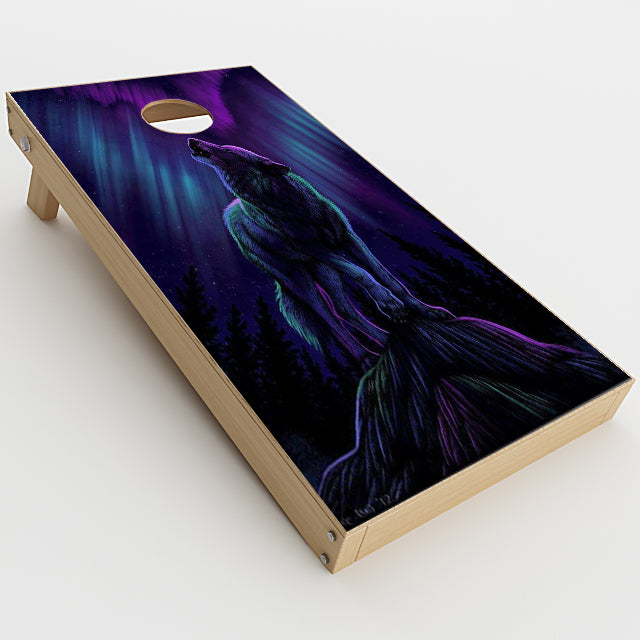  Wolf In Glowing Purple Background Cornhole Game Boards  Skin