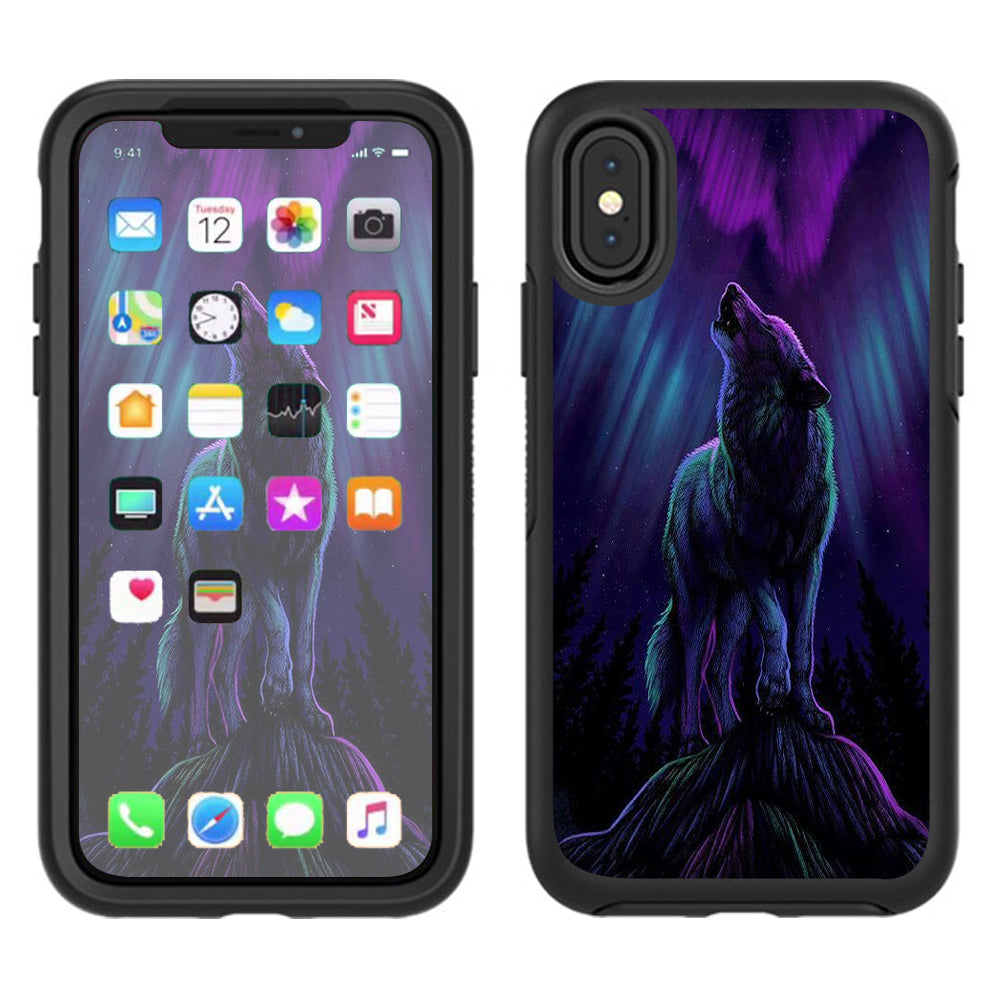  Wolf In Glowing Purple Background Otterbox Defender Apple iPhone X Skin