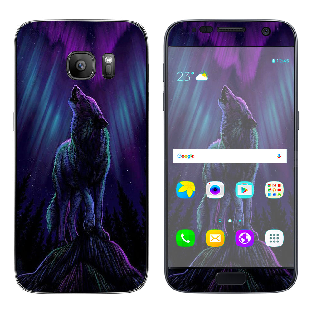  Wolf In Glowing Purple Background Samsung Galaxy S7 Skin