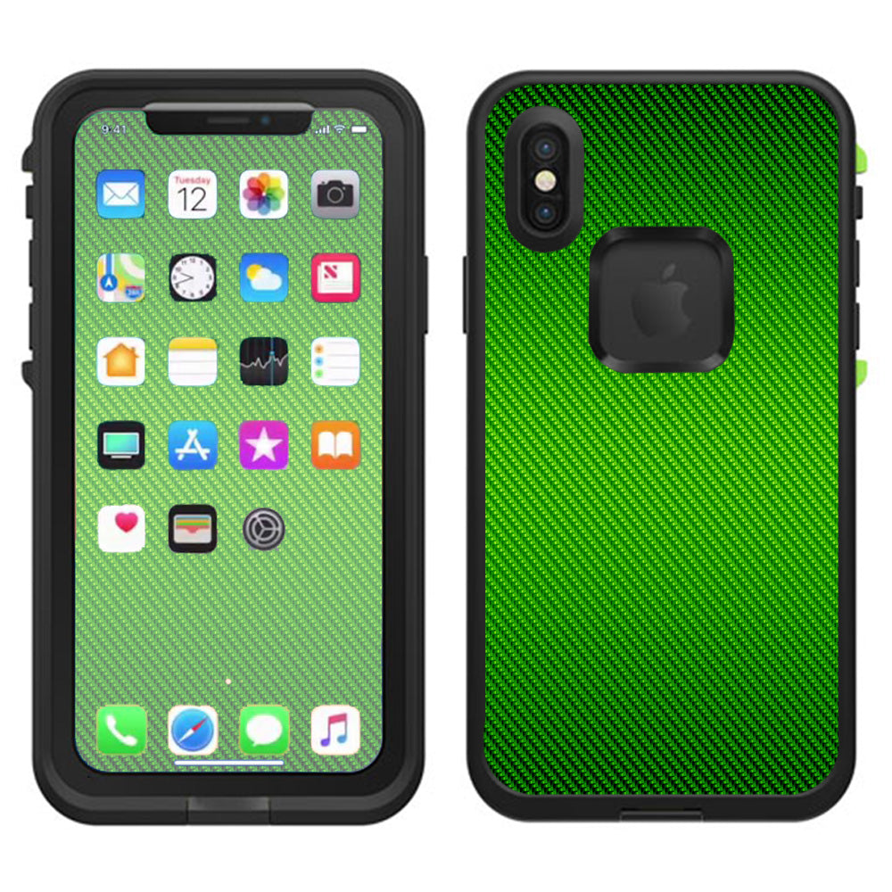  Lime Green Carbon Fiber Graphite Lifeproof Fre Case iPhone X Skin