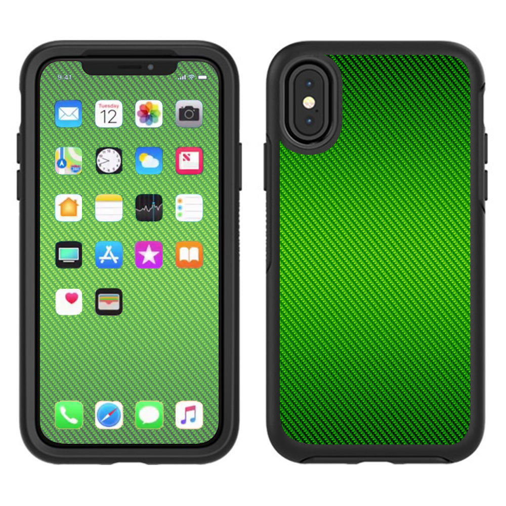  Lime Green Carbon Fiber Graphite Otterbox Defender Apple iPhone X Skin