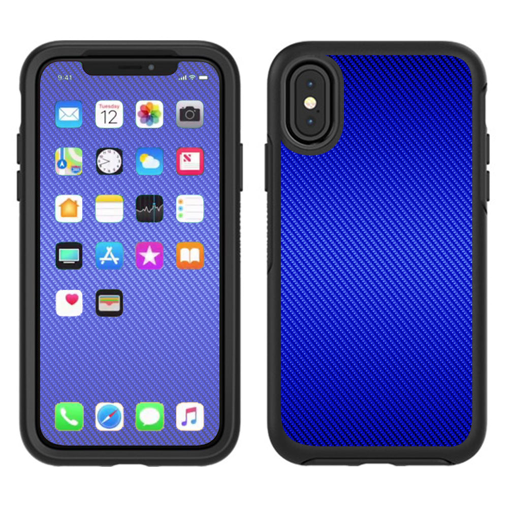  Blue Carbon Fiber Graphite Otterbox Defender Apple iPhone X Skin