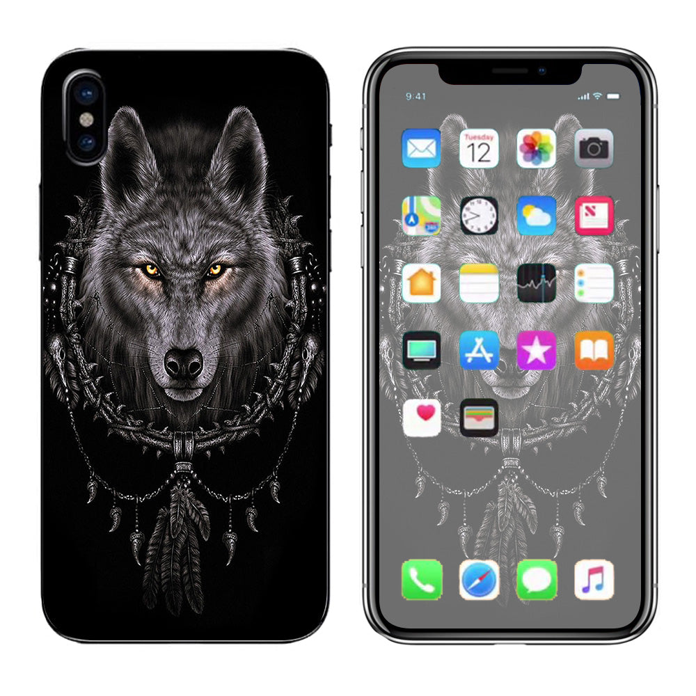  Wolf Dreamcatcher Back White Apple iPhone X Skin