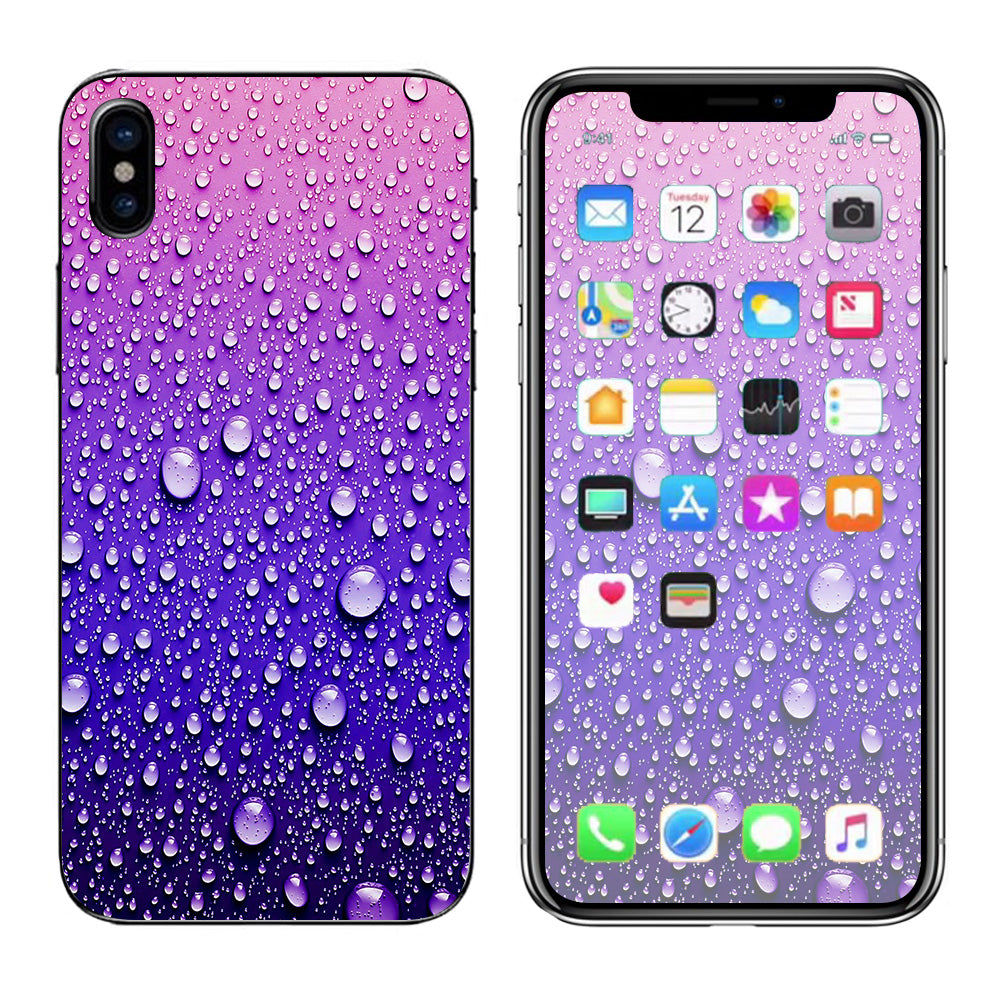  Waterdrops On Purple Apple iPhone X Skin