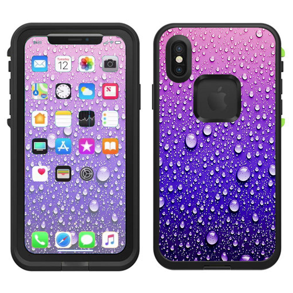  Waterdrops On Purple Lifeproof Fre Case iPhone X Skin